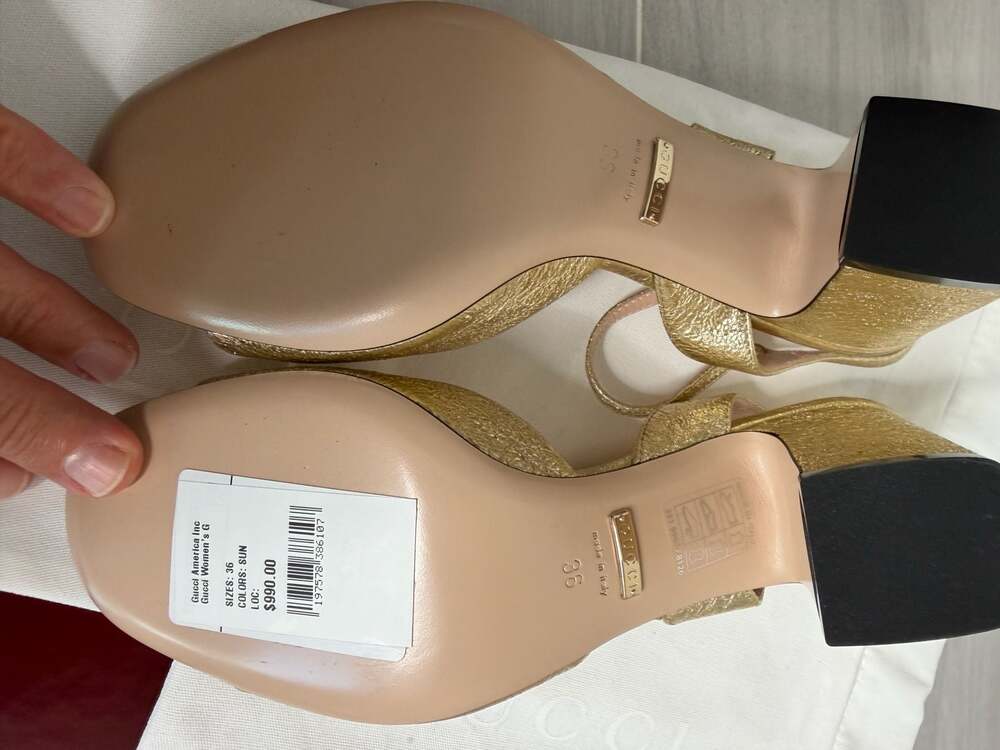 Gucci Galassia Horsebit Metallic Platino Block Heel Sandals - Picture 9 of 11